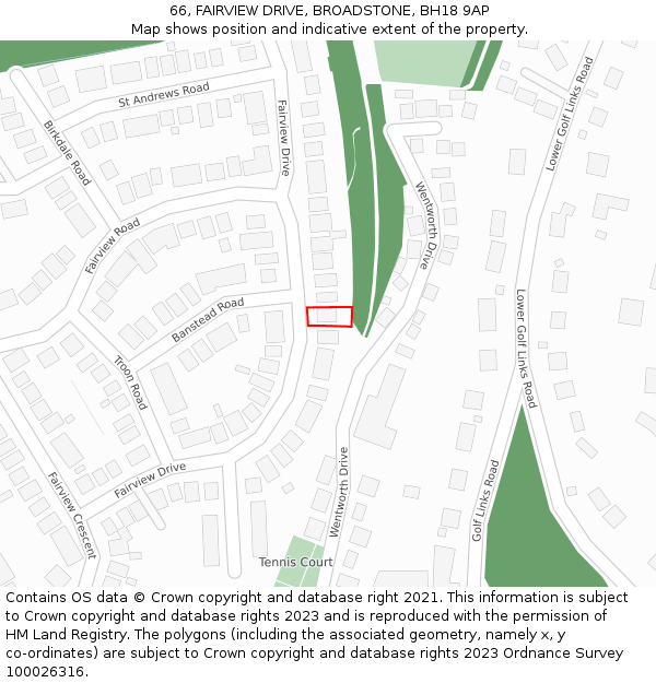 66, FAIRVIEW DRIVE, BROADSTONE, BH18 9AP: Location map and indicative extent of plot