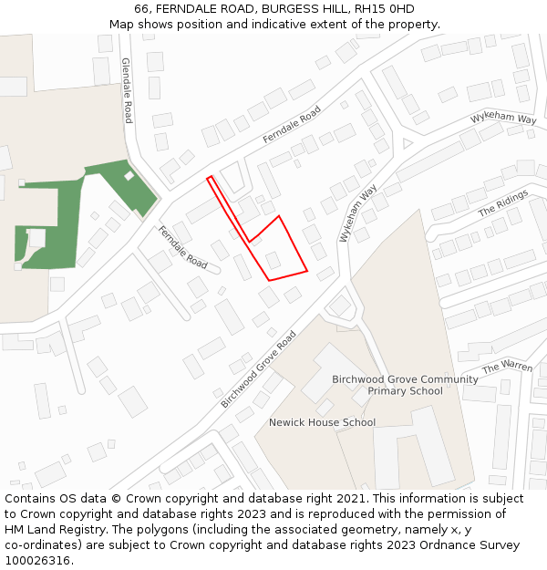 66, FERNDALE ROAD, BURGESS HILL, RH15 0HD: Location map and indicative extent of plot