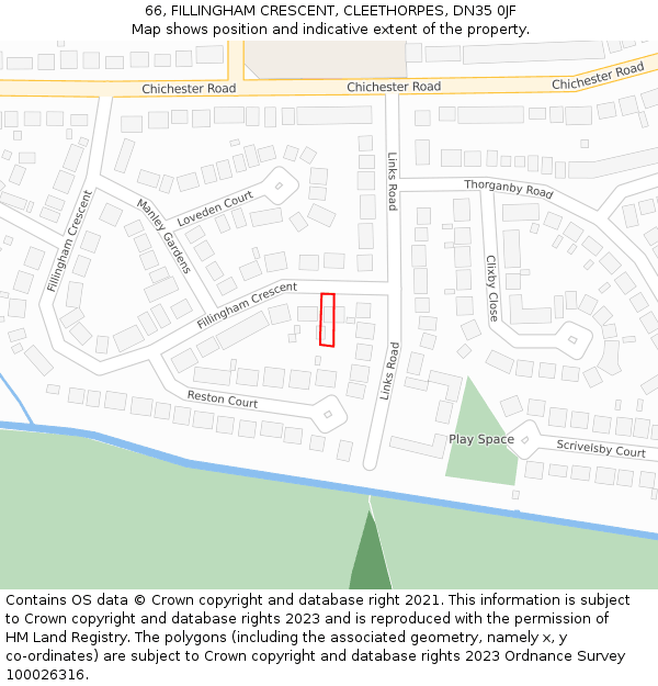 66, FILLINGHAM CRESCENT, CLEETHORPES, DN35 0JF: Location map and indicative extent of plot