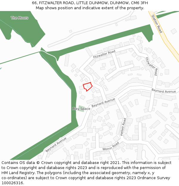 66, FITZWALTER ROAD, LITTLE DUNMOW, DUNMOW, CM6 3FH: Location map and indicative extent of plot