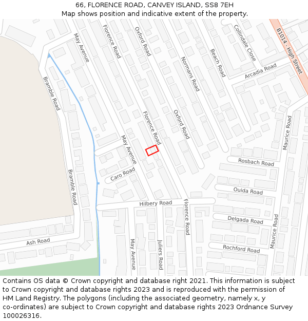 66, FLORENCE ROAD, CANVEY ISLAND, SS8 7EH: Location map and indicative extent of plot