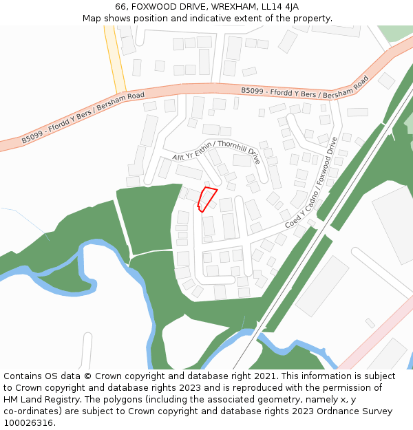 66, FOXWOOD DRIVE, WREXHAM, LL14 4JA: Location map and indicative extent of plot