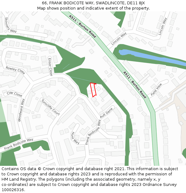 66, FRANK BODICOTE WAY, SWADLINCOTE, DE11 8JX: Location map and indicative extent of plot