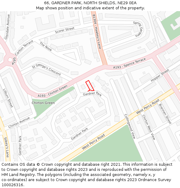 66, GARDNER PARK, NORTH SHIELDS, NE29 0EA: Location map and indicative extent of plot