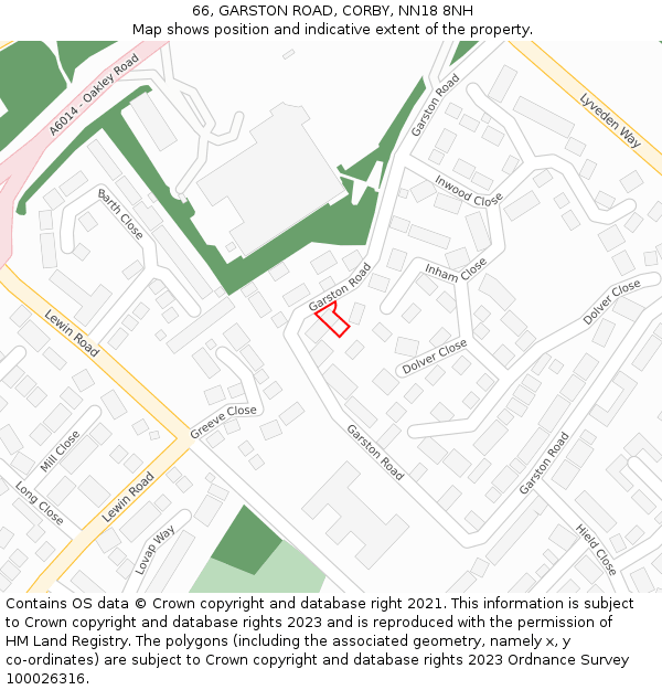 66, GARSTON ROAD, CORBY, NN18 8NH: Location map and indicative extent of plot