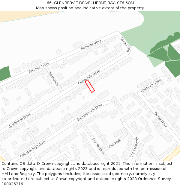 66, GLENBERVIE DRIVE, HERNE BAY, CT6 6QN: Location map and indicative extent of plot