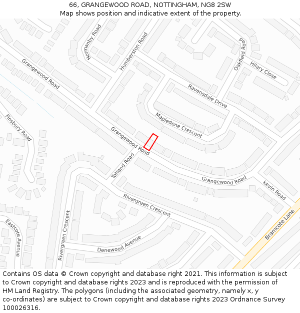 66, GRANGEWOOD ROAD, NOTTINGHAM, NG8 2SW: Location map and indicative extent of plot