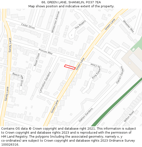 66, GREEN LANE, SHANKLIN, PO37 7EA: Location map and indicative extent of plot