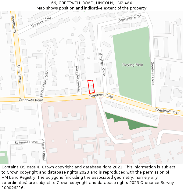 66, GREETWELL ROAD, LINCOLN, LN2 4AX: Location map and indicative extent of plot