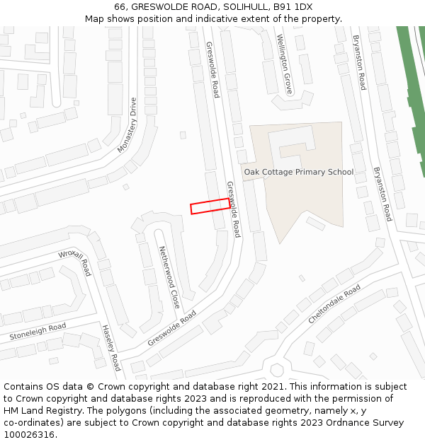 66, GRESWOLDE ROAD, SOLIHULL, B91 1DX: Location map and indicative extent of plot