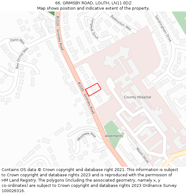 66, GRIMSBY ROAD, LOUTH, LN11 0DZ: Location map and indicative extent of plot