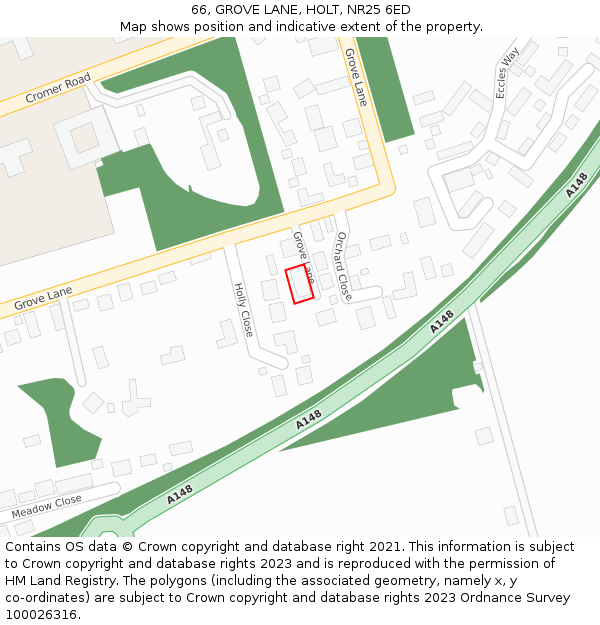 66, GROVE LANE, HOLT, NR25 6ED: Location map and indicative extent of plot