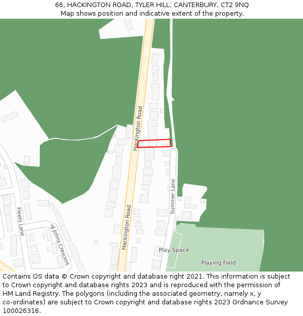 66, HACKINGTON ROAD, TYLER HILL, CANTERBURY, CT2 9NQ: Location map and indicative extent of plot