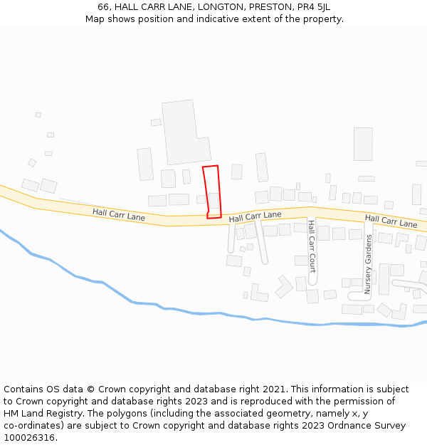 66, HALL CARR LANE, LONGTON, PRESTON, PR4 5JL: Location map and indicative extent of plot