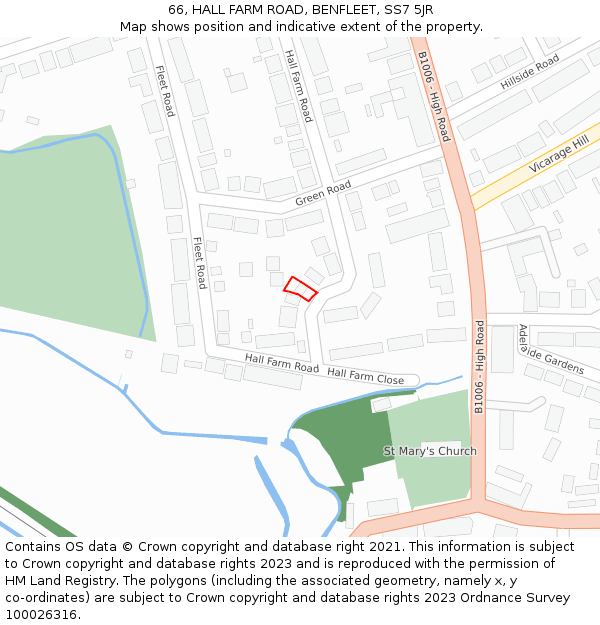 66, HALL FARM ROAD, BENFLEET, SS7 5JR: Location map and indicative extent of plot