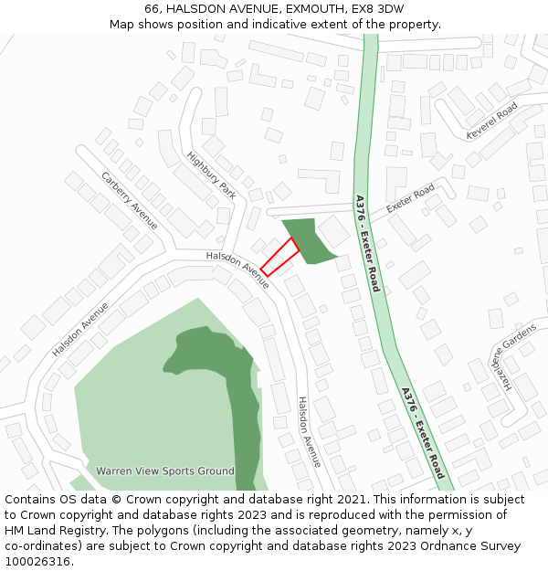 66, HALSDON AVENUE, EXMOUTH, EX8 3DW: Location map and indicative extent of plot