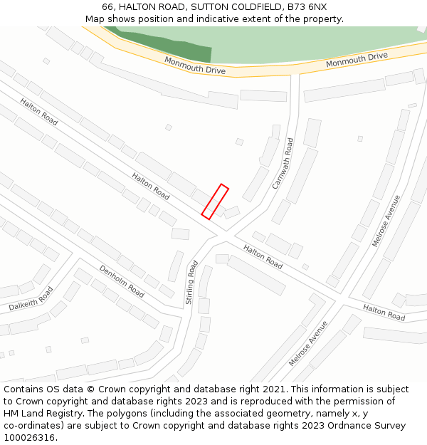 66, HALTON ROAD, SUTTON COLDFIELD, B73 6NX: Location map and indicative extent of plot