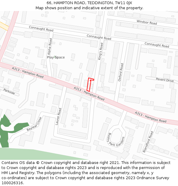 66, HAMPTON ROAD, TEDDINGTON, TW11 0JX: Location map and indicative extent of plot