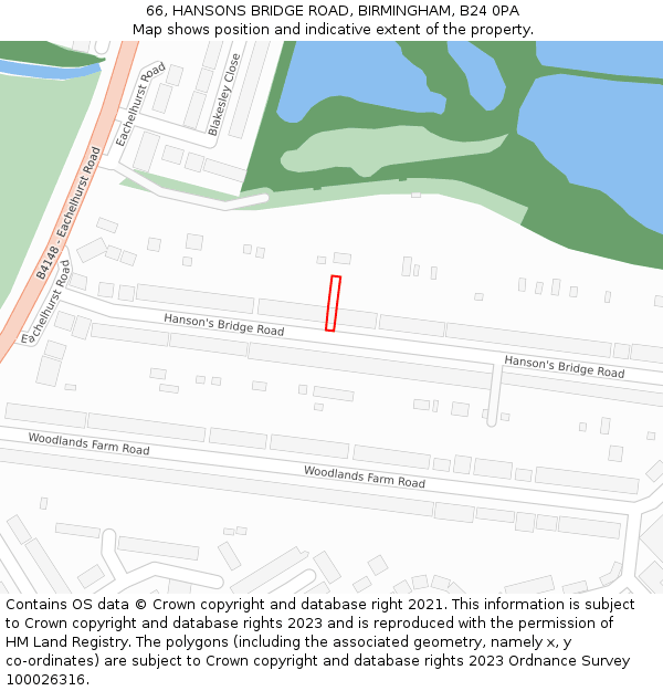 66, HANSONS BRIDGE ROAD, BIRMINGHAM, B24 0PA: Location map and indicative extent of plot