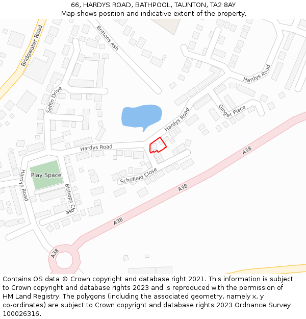 66, HARDYS ROAD, BATHPOOL, TAUNTON, TA2 8AY: Location map and indicative extent of plot
