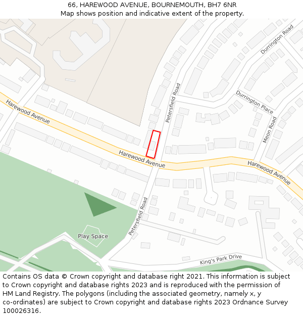 66, HAREWOOD AVENUE, BOURNEMOUTH, BH7 6NR: Location map and indicative extent of plot