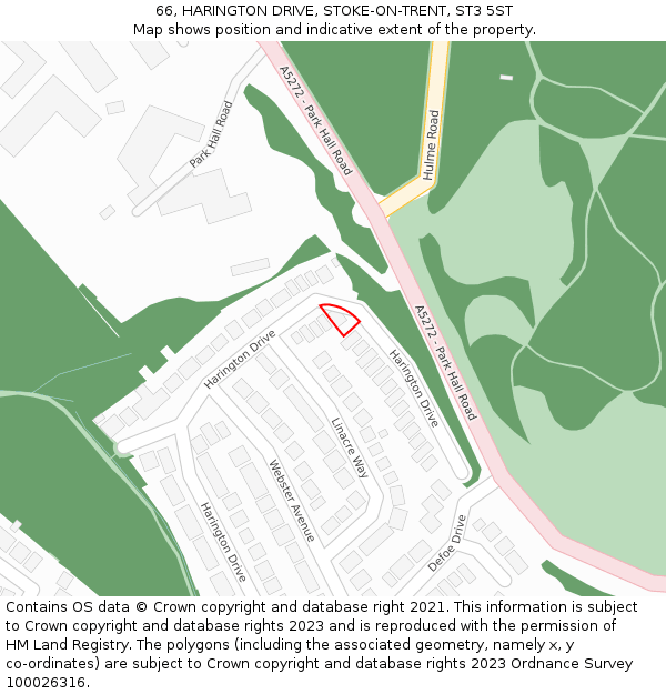 66, HARINGTON DRIVE, STOKE-ON-TRENT, ST3 5ST: Location map and indicative extent of plot