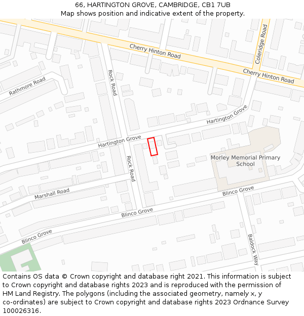 66, HARTINGTON GROVE, CAMBRIDGE, CB1 7UB: Location map and indicative extent of plot