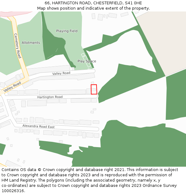 66, HARTINGTON ROAD, CHESTERFIELD, S41 0HE: Location map and indicative extent of plot