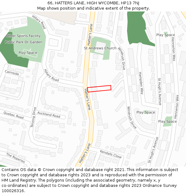 66, HATTERS LANE, HIGH WYCOMBE, HP13 7NJ: Location map and indicative extent of plot