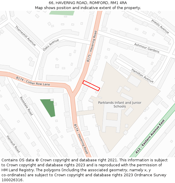 66, HAVERING ROAD, ROMFORD, RM1 4RA: Location map and indicative extent of plot