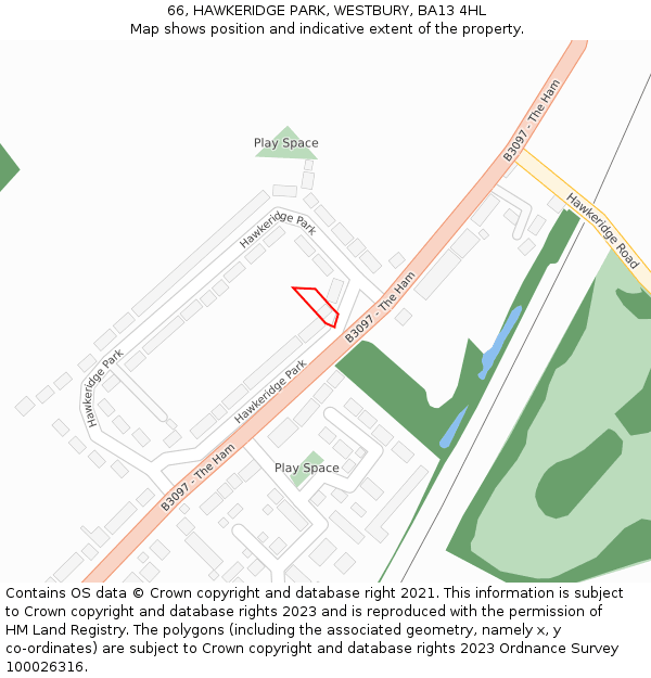 66, HAWKERIDGE PARK, WESTBURY, BA13 4HL: Location map and indicative extent of plot