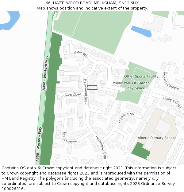 66, HAZELWOOD ROAD, MELKSHAM, SN12 6UX: Location map and indicative extent of plot