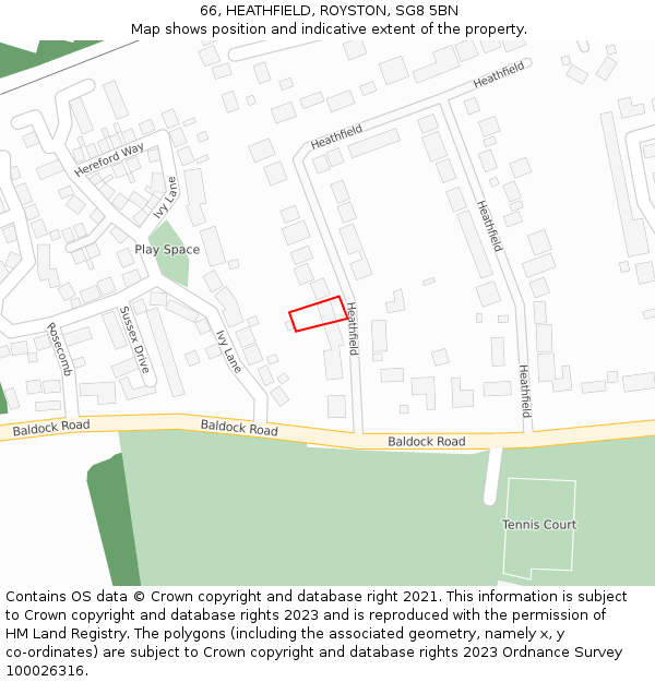 66, HEATHFIELD, ROYSTON, SG8 5BN: Location map and indicative extent of plot