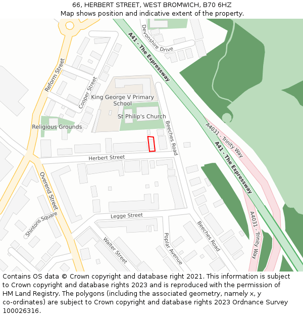 66, HERBERT STREET, WEST BROMWICH, B70 6HZ: Location map and indicative extent of plot