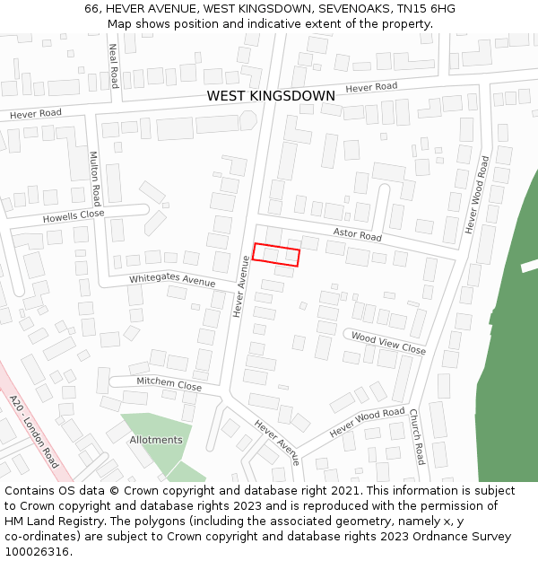 66, HEVER AVENUE, WEST KINGSDOWN, SEVENOAKS, TN15 6HG: Location map and indicative extent of plot