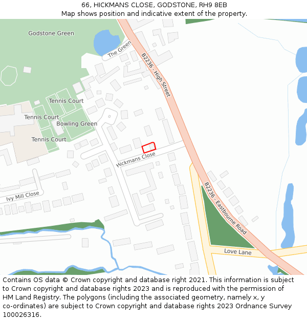 66, HICKMANS CLOSE, GODSTONE, RH9 8EB: Location map and indicative extent of plot