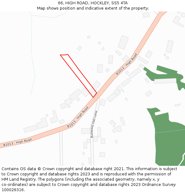 66, HIGH ROAD, HOCKLEY, SS5 4TA: Location map and indicative extent of plot