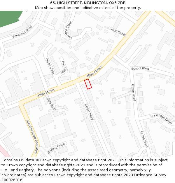 66, HIGH STREET, KIDLINGTON, OX5 2DR: Location map and indicative extent of plot