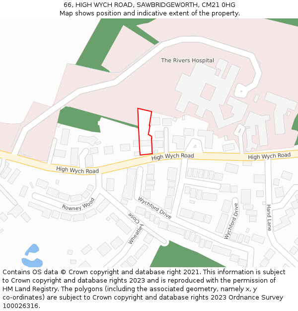 66, HIGH WYCH ROAD, SAWBRIDGEWORTH, CM21 0HG: Location map and indicative extent of plot