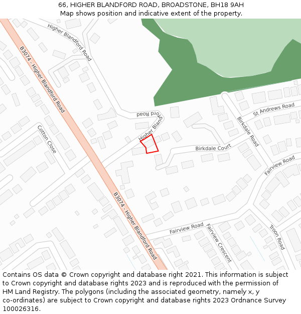 66, HIGHER BLANDFORD ROAD, BROADSTONE, BH18 9AH: Location map and indicative extent of plot
