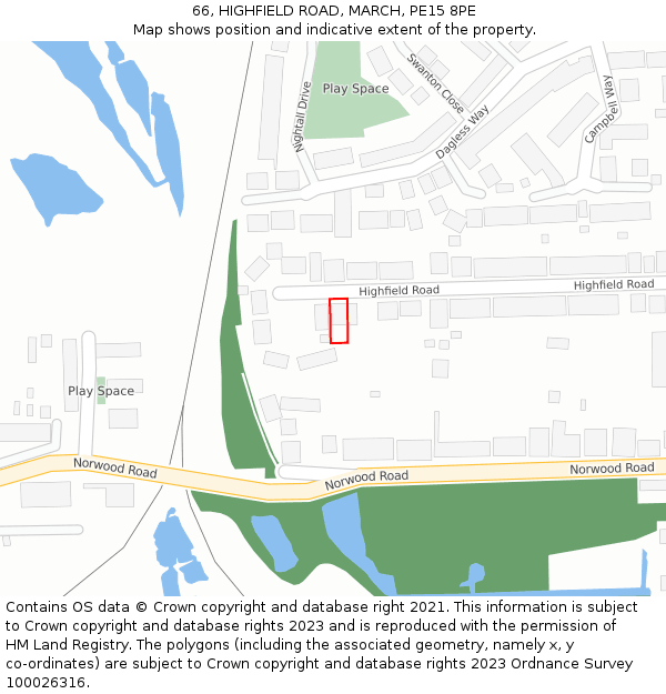 66, HIGHFIELD ROAD, MARCH, PE15 8PE: Location map and indicative extent of plot