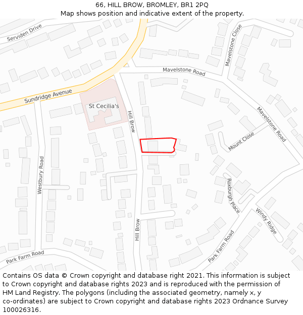 66, HILL BROW, BROMLEY, BR1 2PQ: Location map and indicative extent of plot
