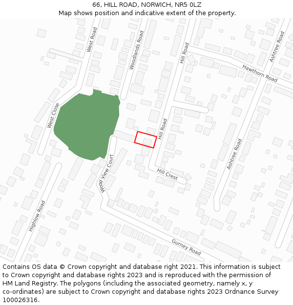 66, HILL ROAD, NORWICH, NR5 0LZ: Location map and indicative extent of plot
