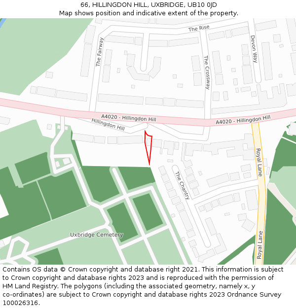 66, HILLINGDON HILL, UXBRIDGE, UB10 0JD: Location map and indicative extent of plot