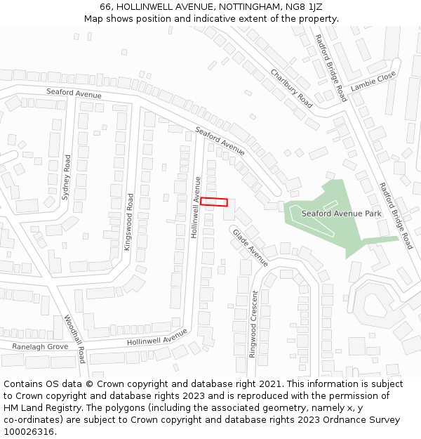 66, HOLLINWELL AVENUE, NOTTINGHAM, NG8 1JZ: Location map and indicative extent of plot