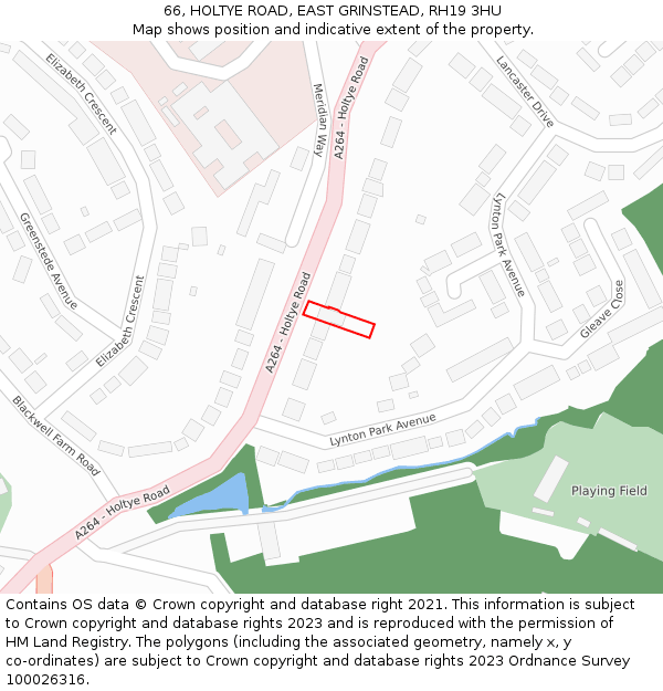66, HOLTYE ROAD, EAST GRINSTEAD, RH19 3HU: Location map and indicative extent of plot