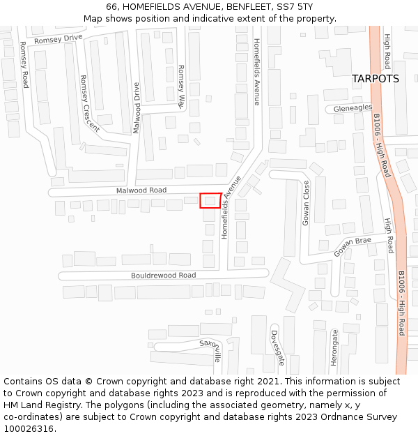 66, HOMEFIELDS AVENUE, BENFLEET, SS7 5TY: Location map and indicative extent of plot