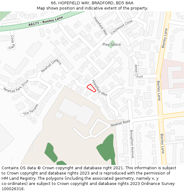 66, HOPEFIELD WAY, BRADFORD, BD5 8AA: Location map and indicative extent of plot