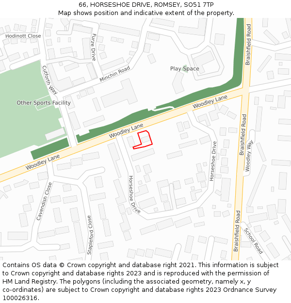 66, HORSESHOE DRIVE, ROMSEY, SO51 7TP: Location map and indicative extent of plot