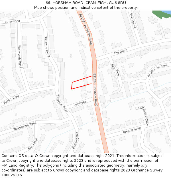 66, HORSHAM ROAD, CRANLEIGH, GU6 8DU: Location map and indicative extent of plot